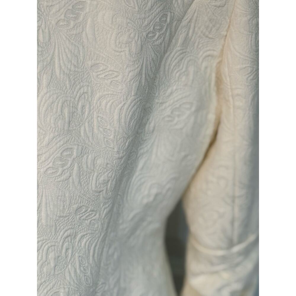 Peck & Peck Ivory Textured Jacket Open Front Cropped Blazer 3/4 Sleeve Classic - Picture 6 of 8